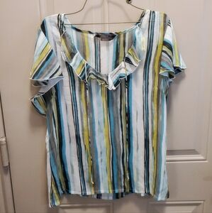 Striped Ruffle Sleeve Blouse